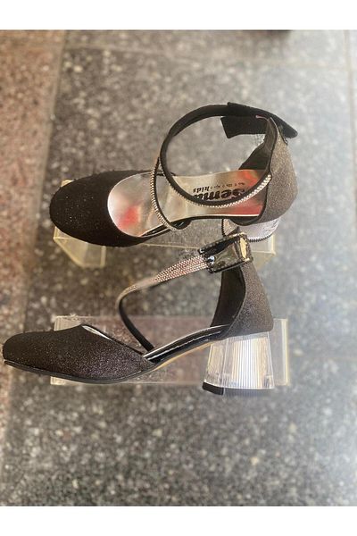 Metin Ayakkabı Black Outer Material Shiny Skin Leather Transparent Heels Children's Heels Shoes