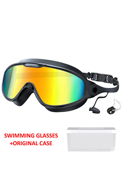 Choice نظارات سباحة للبالغين بإطار كبير وغطاء أسود وأحمر ومضادة للضباب وواسعة...