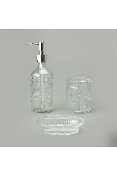 MATMEL Set dozator de săpun lichid pentru baie din sticlă din 3 piese - transparent
