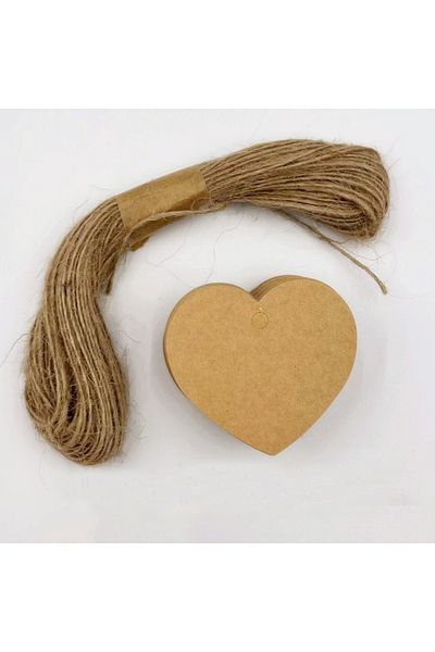 Choice Dark Khaki 100pcs Heart Shaped Paper Tags with 20 Meter Hemp Rope Red Heart Price Tag Craft Hang Tag