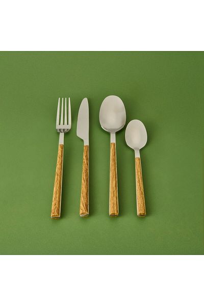 MATMEL Mia Wooden 24 Piece Fork Spoon Knife Set - Brown / Gray