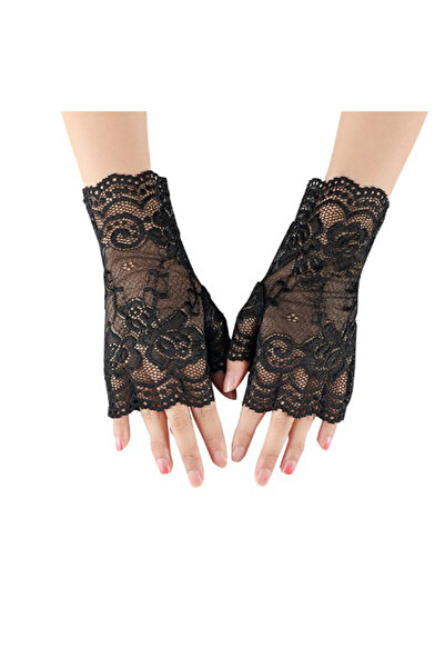 Choice black Ladies Short Lace Half Finger Lace Sunscreen Gloves Open Finger ...