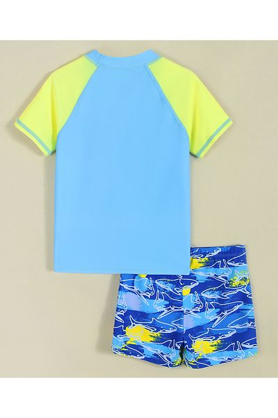 SAPS Shark Printed Swim T-Shirt and Shorts Set - Blue