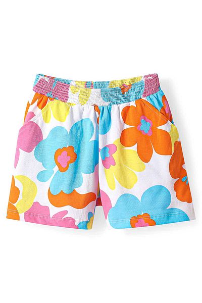 Honeyhap Premium 100% Cotton Knit Above Knee Length Shorts Floral Print Pack of 2-Light Blue