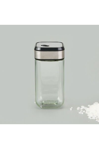 MATMEL Square Glass Salt Shaker with Swivel Lid - Transparent / Black - 100 ml