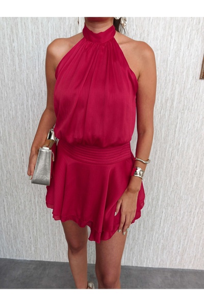 ESRAHELVACI Sırtı Açık Eteği Volan Mini Elbise