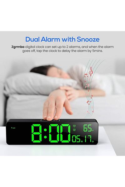 VTM Ceas Digital Verde cu LED, Cronometru, Timer, Alarmă, Snooze, Temperatura, 26x6cm