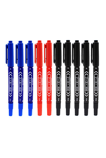 Choice E001-4Black3Blue2Red 10 قطع/مجموعة أقلام تحديد برأس مزدوج مقاومة للماء أسود/أزرق/أحمر قلم حبر زيتي للمدرسة