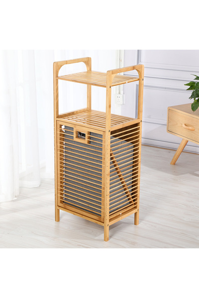 Karçiçeği Home Bambu Kirli Sepetli 2 Raflı Çok Amaçlı Banyo Düzenleyici Kirli Çamaşır Sepeti Organizeri