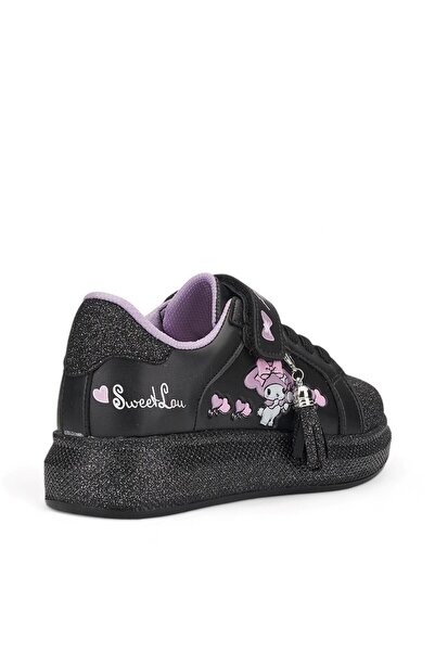 İmerShoes Daily Black Lilac Girls' Tassel Detailed Silvery Toe Rubber Laced Velcro Sports Shoes 3740