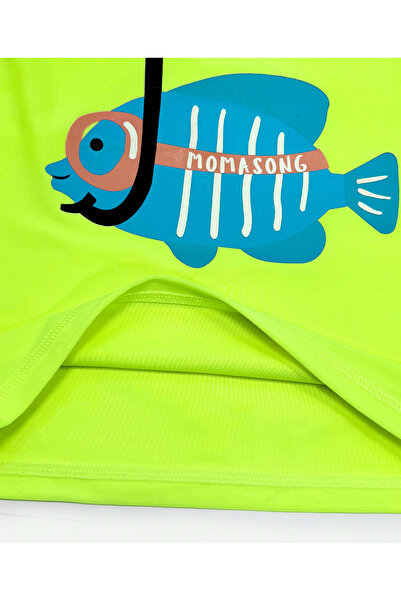 SAPS Fish Graphic Sun Top With Printed Swim Shorts and Cap - Green/Blue