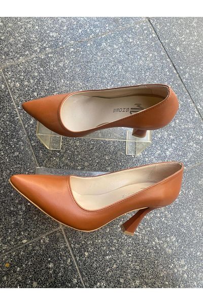 Aysun Ayakkabı Brown Outer Material Skin Leather Goblet Heels Very Elegant Sitiletto Shoes