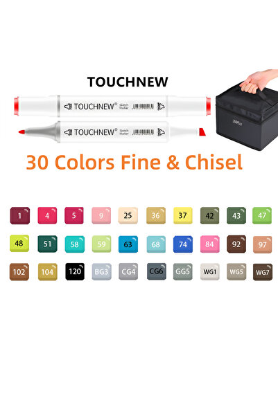 Choice مجموعة أقلام تحديد الكحول Fine-Chisel من TOUCHNEW، 30 قطعة، فرشاة ناعم...