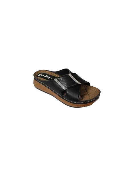 Yaz Kış Ayakkabı Yazkiş Women's Black Skin Cross Strap Stone Sole Comfortable Comfortable Sole Slippers