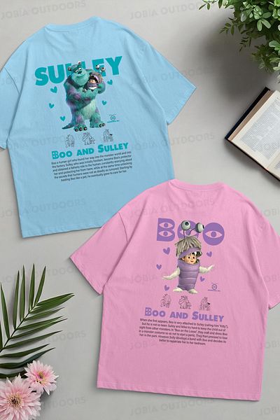 Jobia Outdoors Cute Monsters Boo Sulley Back Back Printed Dear Couple Combination Oversize Colorful Tshirt 2 Piece Set