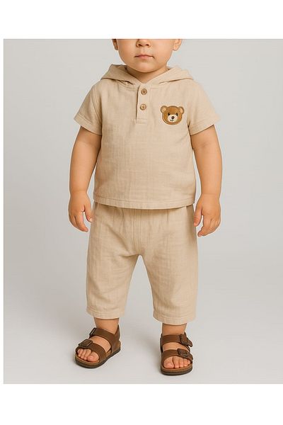 neocotton 2-Piece Muslin Trousers Hooded Shirt Children's Set