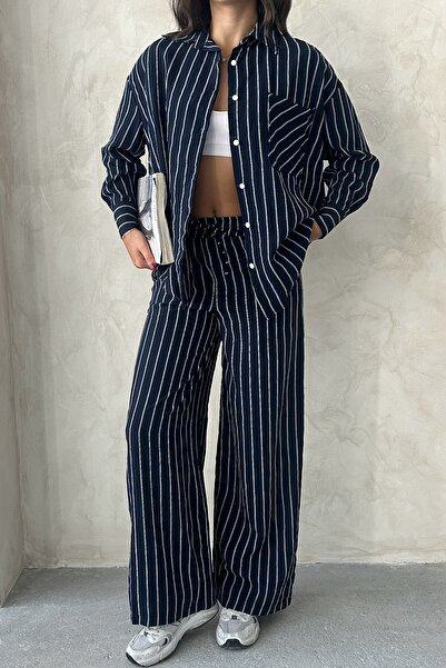 MD trend Women's Striped Shirt Pants Double Suit
