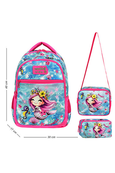 WMİLANO Rucsac pentru școală primară cu model de sirenă, cutie de prânz și su...