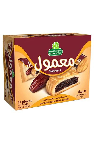 HALWANI Bros Maamoul Dates Filled Cookies, Large, 384gm