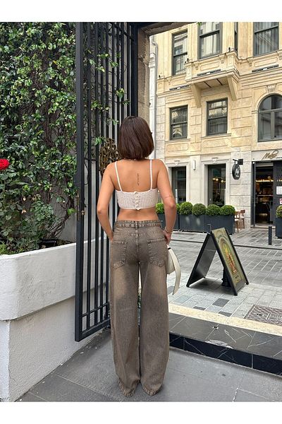 SHEVEGA Women's Brown Tinted High Waist High Waist Denim Pants