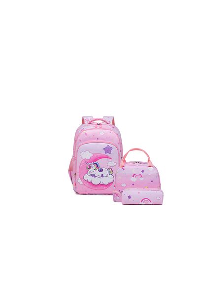 esabela 3-Piece Backpack Set for Kids, Lightweight Water-proof, School Bag Pink Unicorn