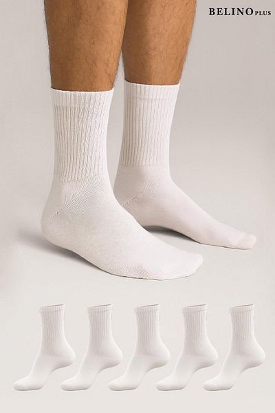 BELİNOPLUS Plain White Ribbed Men's Socks Breathable Combed Cotton Pack of 5