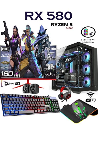 Apphirex REBİRTH X90 Ryzen 5 5500 32GB 1TB M.2 SSD RX580 8GB 24'' 180HZ Curve...