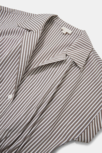 W Collection KAHVE EKRU ÇİZGİLİ ELBİSE