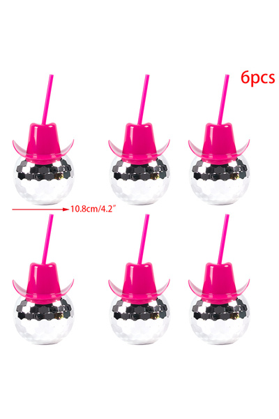 Choice 6pcs 6Pcs Disco Ball Cup Pink Cowgirl Hat Cups with Straw Disco Party Supplies Drinking Wine Cups fo
