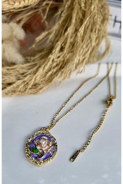 My Life Accessory Vintage Floral Patterned Enamel Steel Necklace Timeless Elegance
