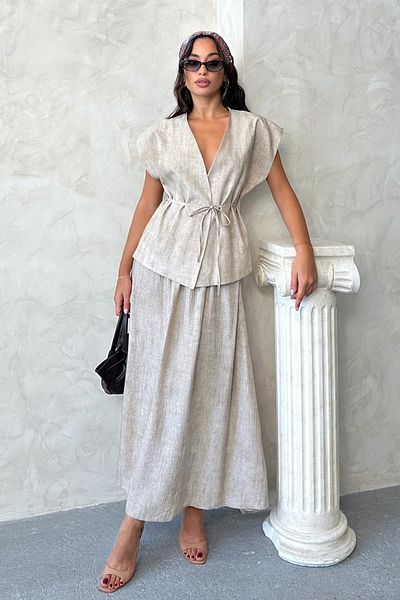 MD trend Women's Tie-Up Vest Skirt Double Set