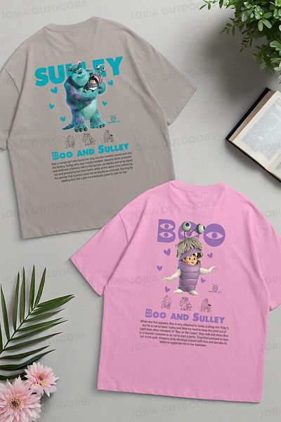 Jobia Outdoors Cute Monsters Boo Sulley Back Back Printed Dear Couple Combination Oversize Colorful Tshirt 2 Piece Set