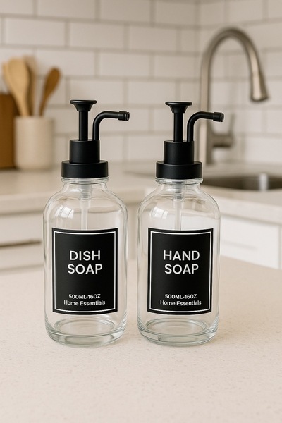 Dia Γυάλινος Διανομέας Υγρού Σαπουνιού με Μαύρη Αντλία, Σετ 2 τεμαχίων 500 ml