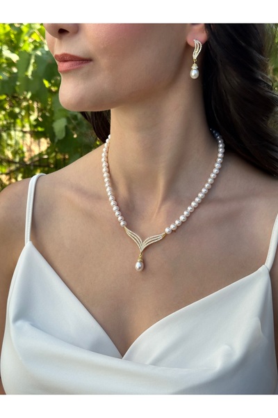 İLK İNCİ TAKI Gerçek Doğal Gold Renk İnci Set – ST094