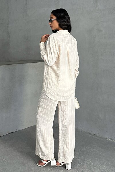 MD trend Women's Striped Shirt Pants Double Suit