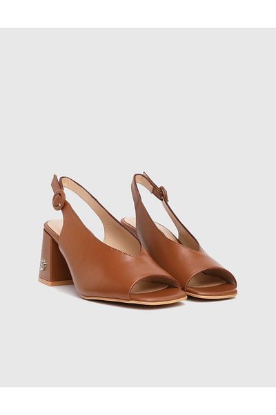 İLVİ Tosha Genuine Leather Tan Women's Heeled Sandals