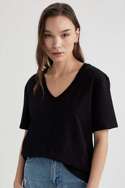 DeFacto Tricou cu mânecă scurtă cu decolteu în V cu croiala normală