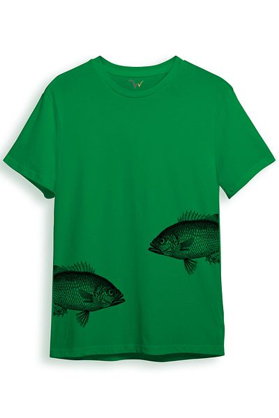 WİDİ Artistic Fish Pattern Simple and Modern Design Digital Printed 100% Cotton Regular Fit Unisex T-Shirt