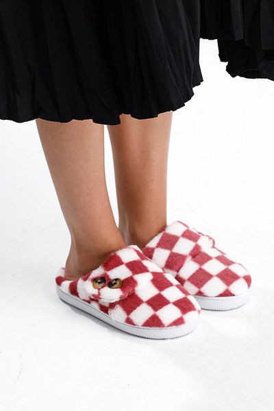 NOVİNS Women's Plush Button Detailed Comfortable Flexible Soled Washable House Slippers Dowry Slippers
