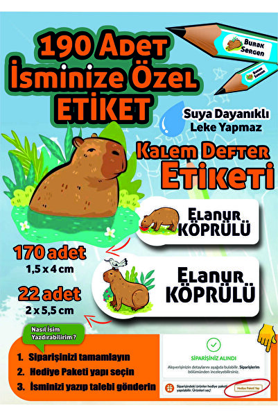 Joyygift Kalem Defter Kitap Etiketi İsim Eriketi Sticker Kişiye Özel İsimli Etiket - Capybara Kapibara