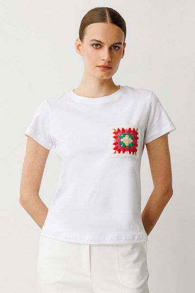 On Fashion Short Sleeve Cotton Blouse with Ten Knitted Pockets White-51529