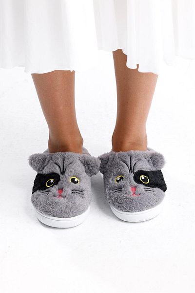 NOVİNS Comfortable Flexible Sole Washable House Slippers with Plush Cat Figure Dowry Slippers