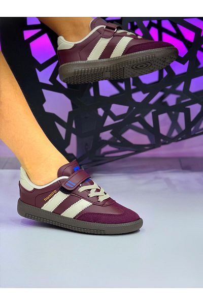 homiro Children's Velcro Lace Waterproof Sports Shoes - Claret Red Beige