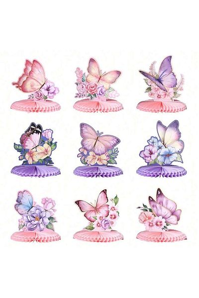 Choice 9pcs 9pcs Pink Purple Butterfly Honeycomb Table Decorations for Kids Girls Butterfly Birthday Party