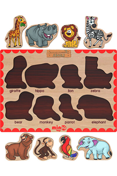 minİQ toys Ahşap Ingilizce Ciftlik Hayv.-Orman Hayv.-Sekiller-Sayilar 4’lü Set Eğitici-öğretici Yapboz