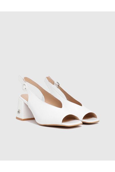İLVİ Tosha Genuine Leather White Women's Heeled Sandals