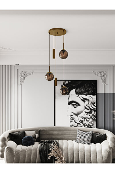 avizade VİENNA Modern Eskitme Metal Gövdeli 5'li Sarkıt Avize - 3 Bal Cam Kür...