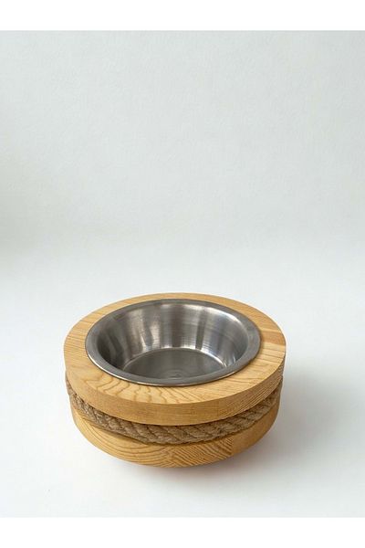 Fitline Natural Wooden Food or Water Bowl with Single Rope
