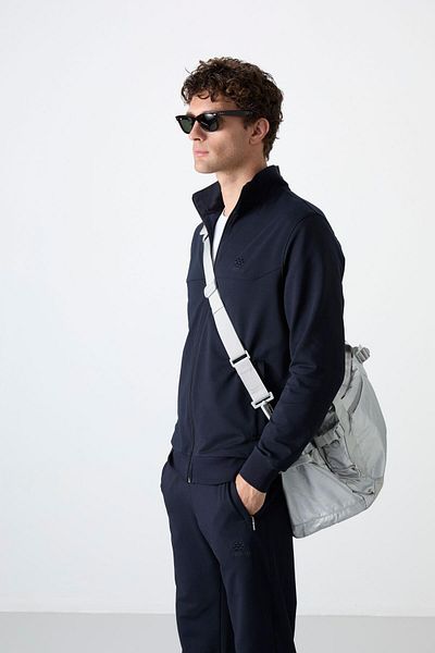 RAPAPA Tommylife Navy Blue Stand Collar Zipper Casual Form Classic Leg Men's Tracksuit Set - 85072