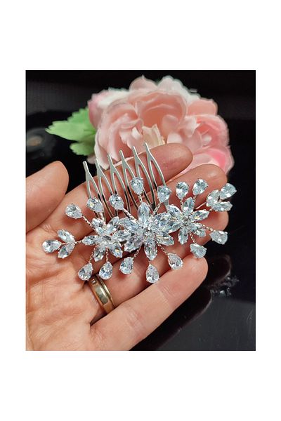 OEM Bridal veil comb with zirconia flowers